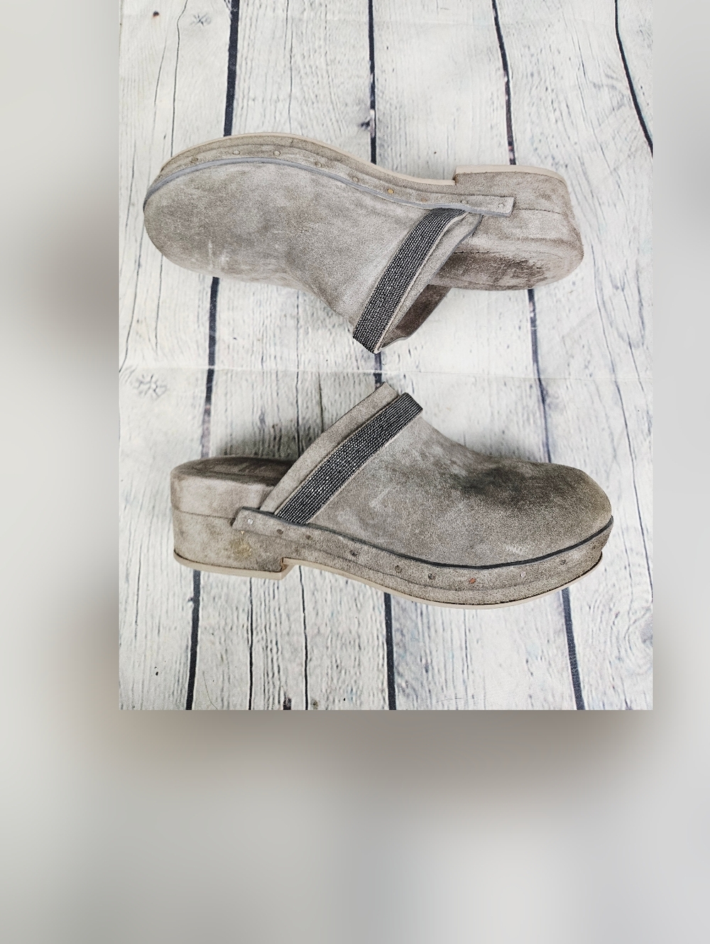 BRUNELLO CUCINELLI | Monili suede leather glitter accent slip-on clog - Picture 2 of 12